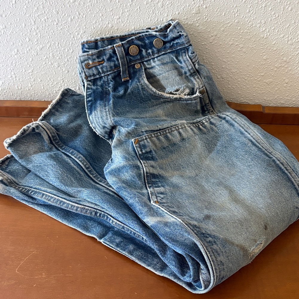 Distressed double knee jeans